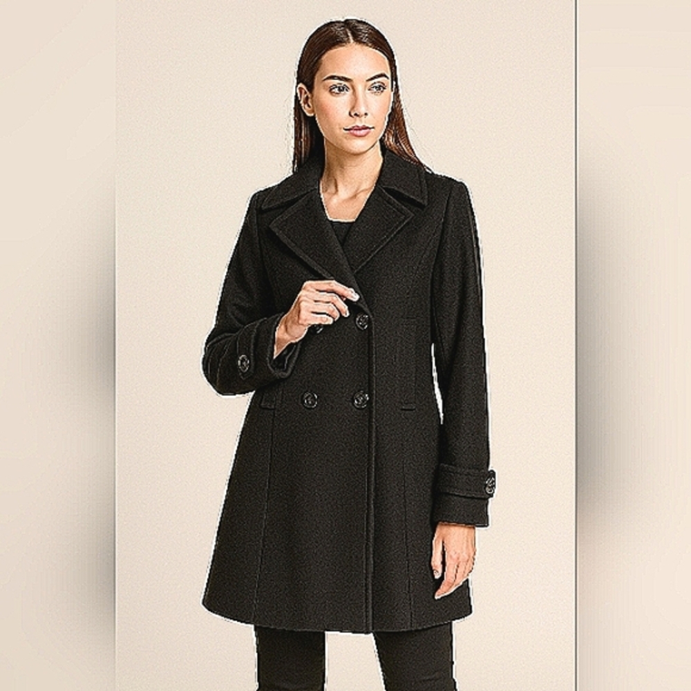 Kenneth Cole NY Black 100% Wool Double Breast Peacoat 14. Capsule Wardro…
